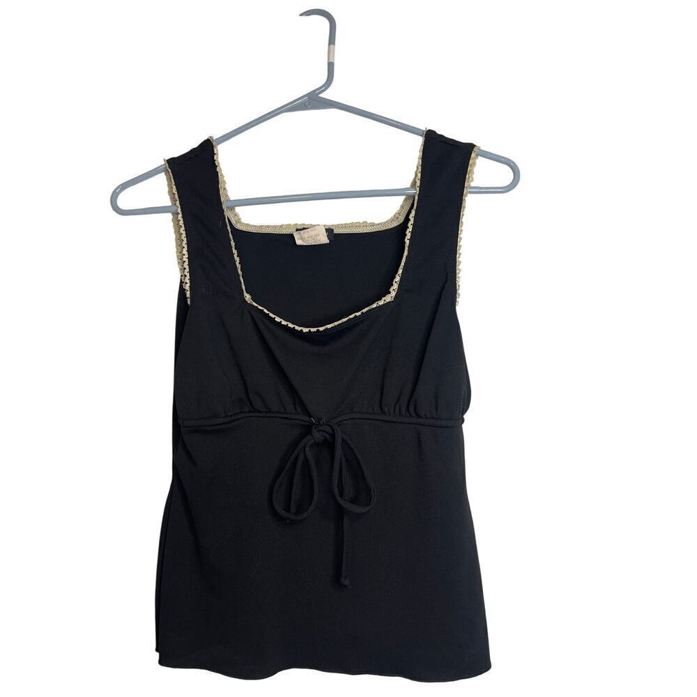 Vintage Eyeshadow Black Lace Trim Milkmaid Sleeveless Top Women's Size Medium - Picture 3 of 4